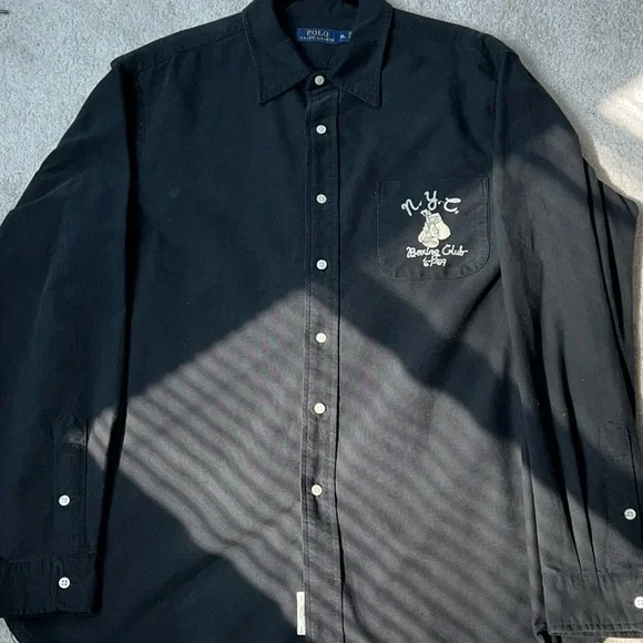 Polo by Ralph Lauren “NYC Boxing Club” Vintage Black Mens Button Down Shirt - Picture 2 of 10